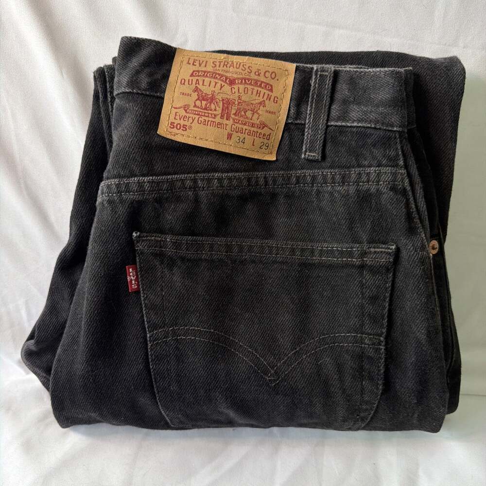 505 Levi's Men's Relaxed Black Denim Jeans, 5-Pocket made June 2000 size 34 reg